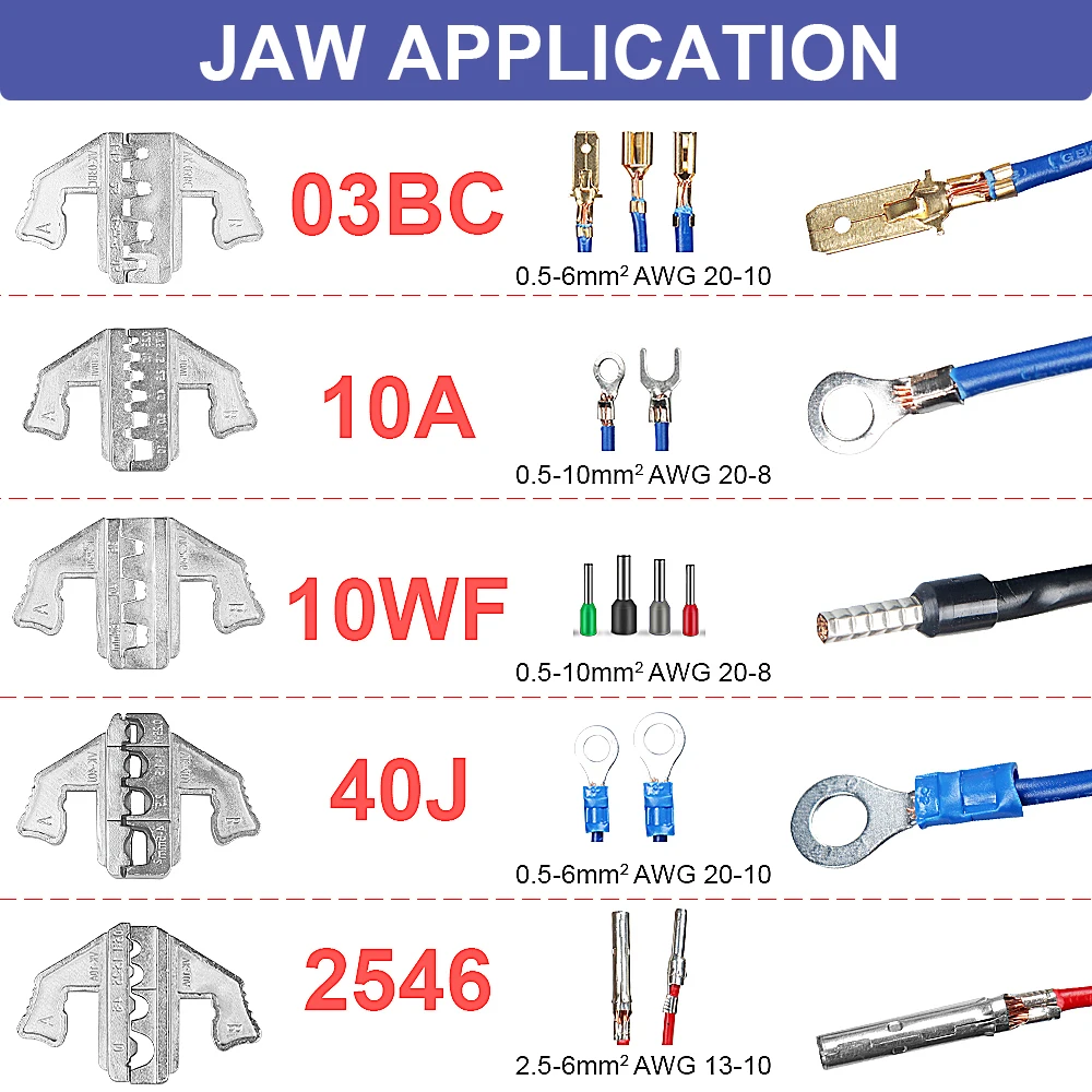 Crimping Tools Pliers Interchangeable Jaw For XH2.54/DuPont2.54/2.8/4.8/6.3/ Non-Insulated/Ferrule Terminals Ratcheting