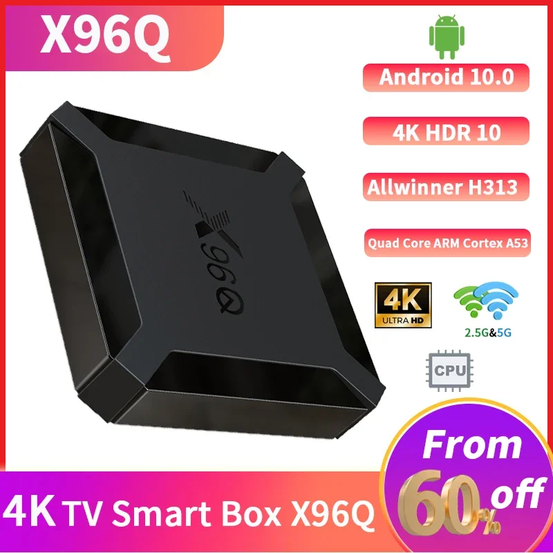 Smart TV box X96Q, set-top box Android 10.0, 2 GB, 16 GB, WiFi 2.4G e 5G, lettore multimediale 4K, Netflix, negozio di giochi, molto veloce, 1080P
