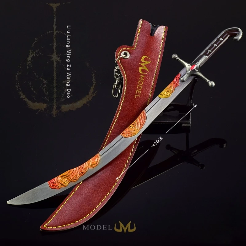 ดาบโค้ง 28 ซม. อุปกรณ์ต่อพ่วงเกมปลอดภัยไม่มีใบมีดดาบพร้อมซองหนังวัสดุโลหะเครื่องประดับของขวัญของเล่นคอลเลกชัน