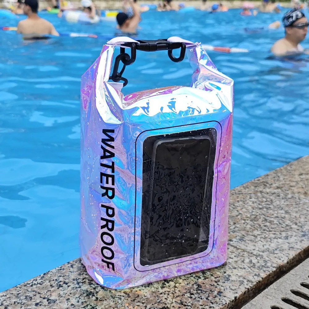 2L/5L New PVC Clip Colorful Swimming Waterproof Bag Outdoor Mesh Material Messenger Bag Beach Sports Cell Phone Bag
