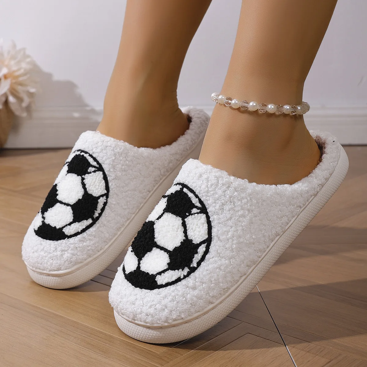 Cartoon Cute and Interesting Football Women Slippers Indoor Warm Comfort Lightweight Bedroom Concise Winter Cotton Shoes