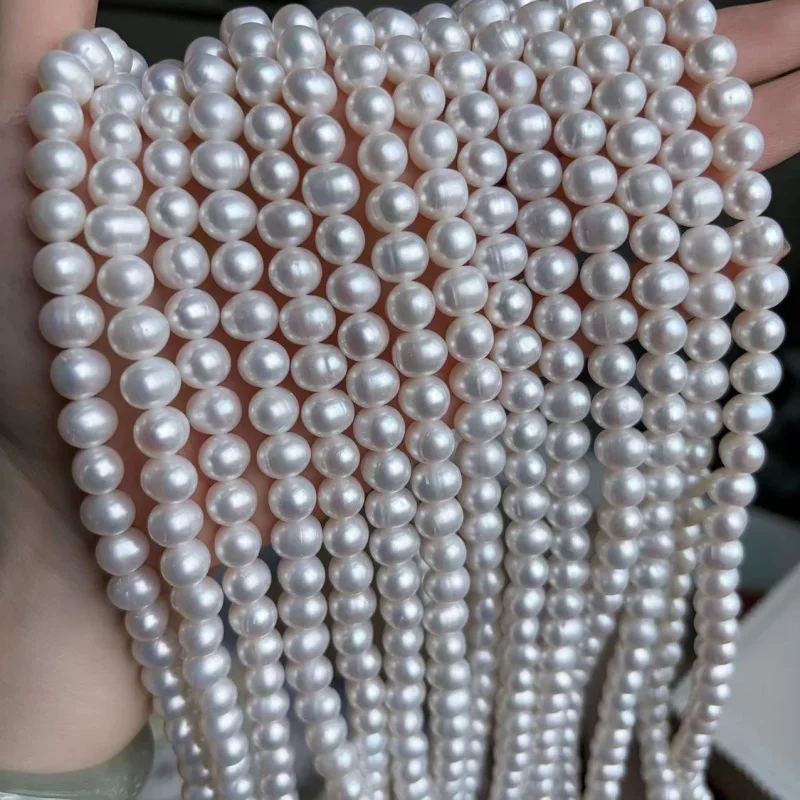 Natural Freshwater Pearl Loose Beads 8-9Mm Near Round Straight Hole Necklace Jewelry