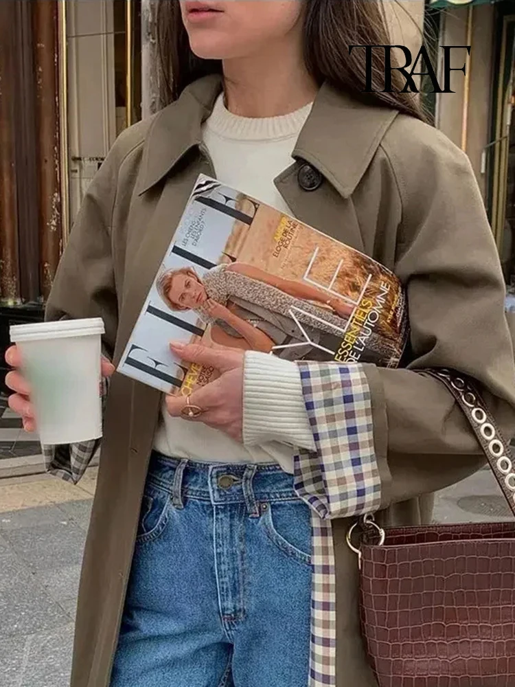 معطف نسائي طويل خريفي وشتوي بأكمام طويلة بأكمام طويلة ذات صدر واحد بأكمام طويلة معطف فضفاض بلون واحد بسيط من الشارع