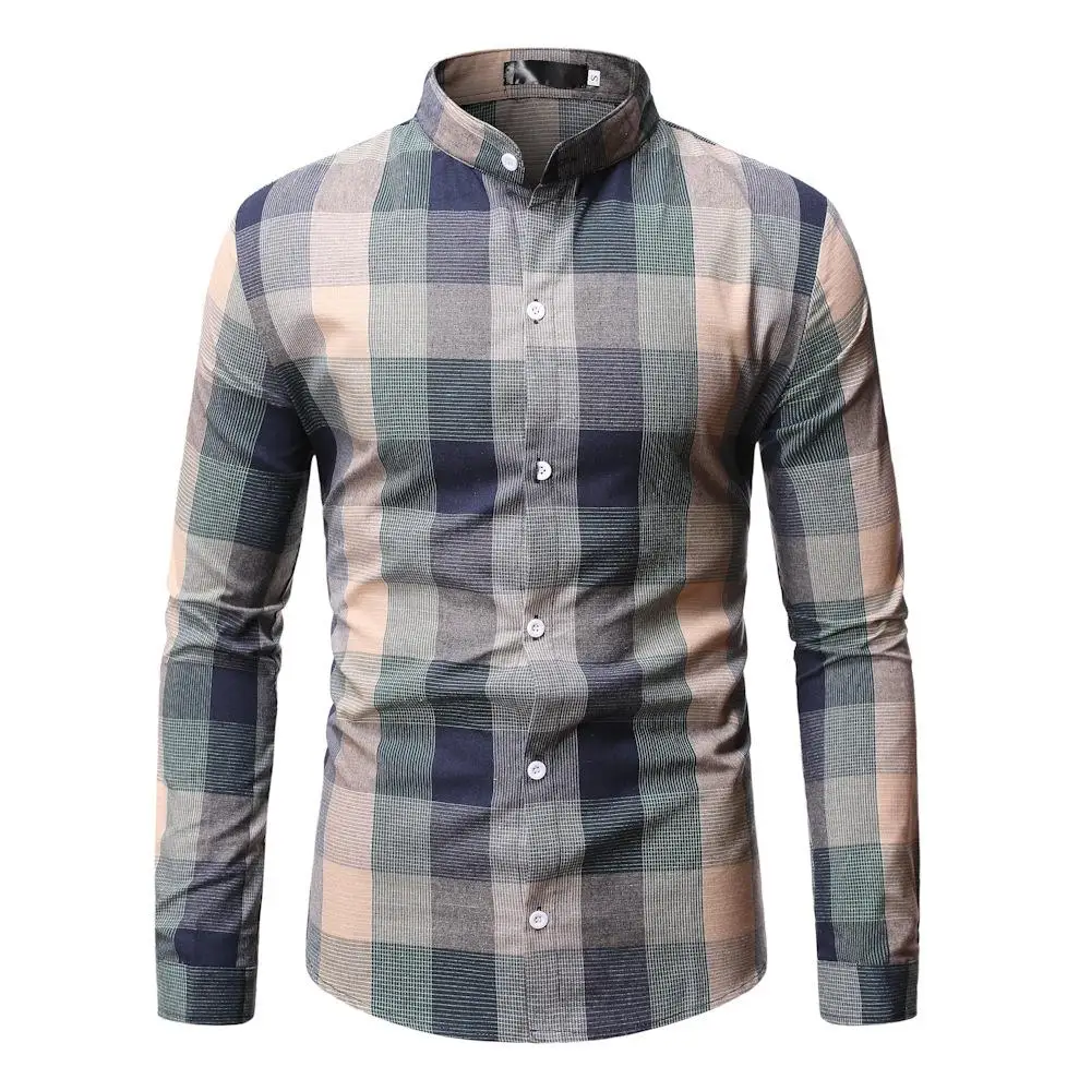 

Men's Long Sleeve Plaid Shirt Stand up Collar Casual Fashionable Inner Wear Resistant Shrinkage Summer Season Women's Style