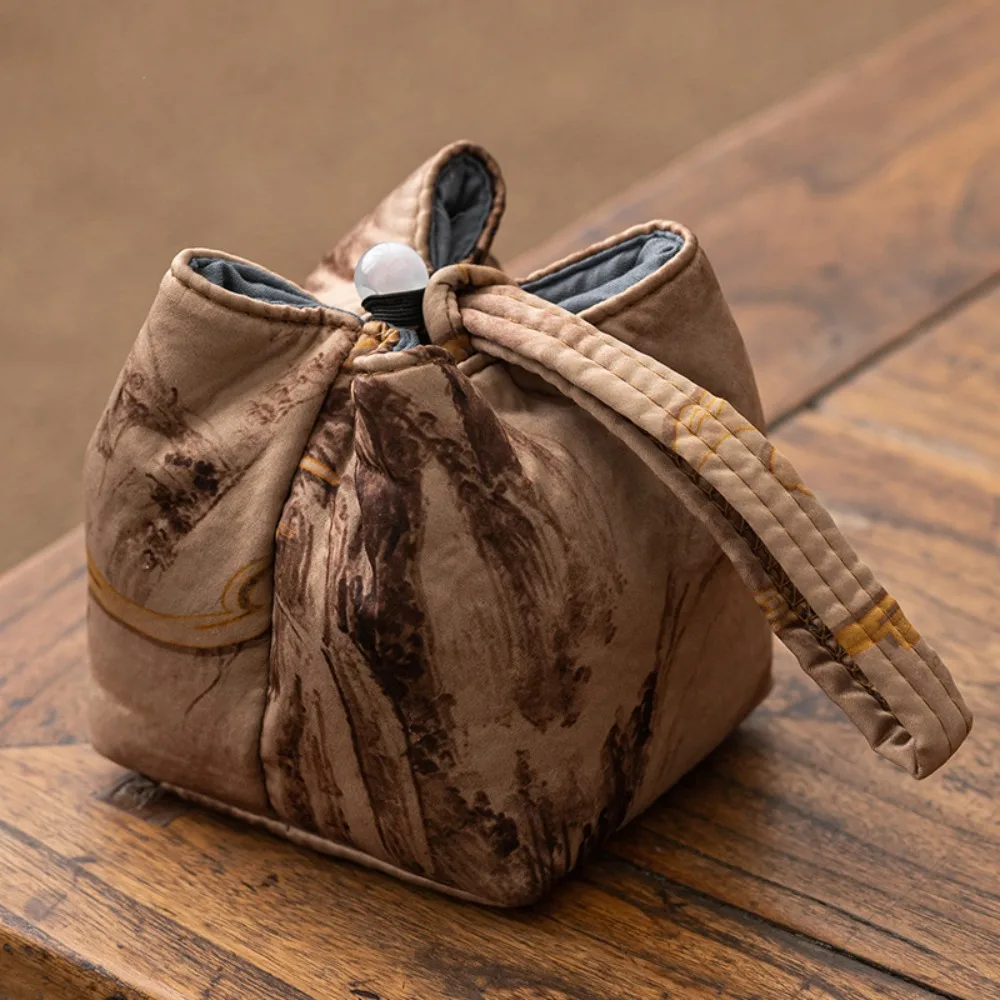 

Printing Chinese Style Tea Cup Storage Bag Retro Interwoven Teapot Cloth Pouch Square Portable Silk Brocade Handbag Travel