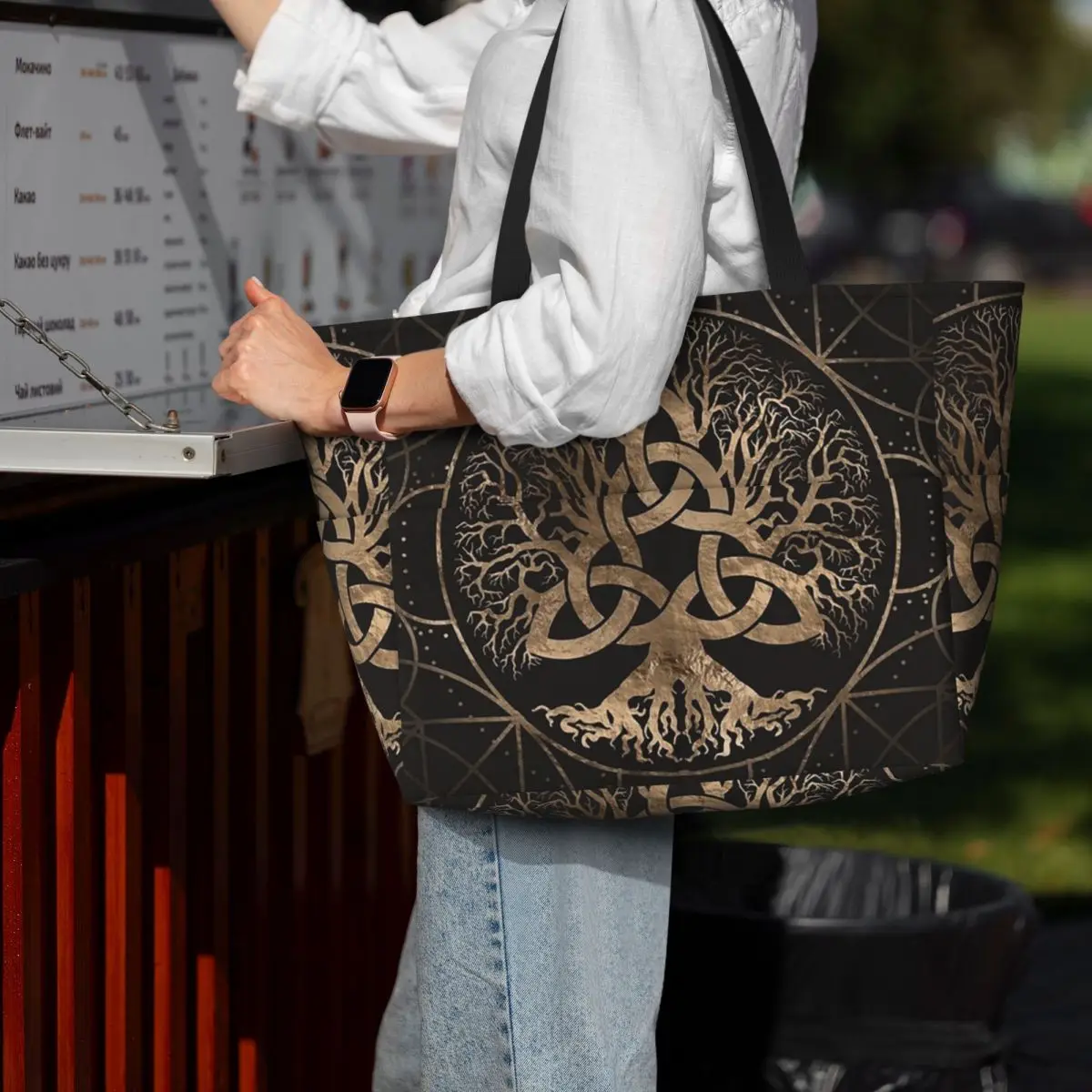 Tree Of Life -Yggdrasil With Triquetra Beach Tote Bag Sport Gym Yoga Duffle Large Tote Bag Women Travel Bag Fitness bag