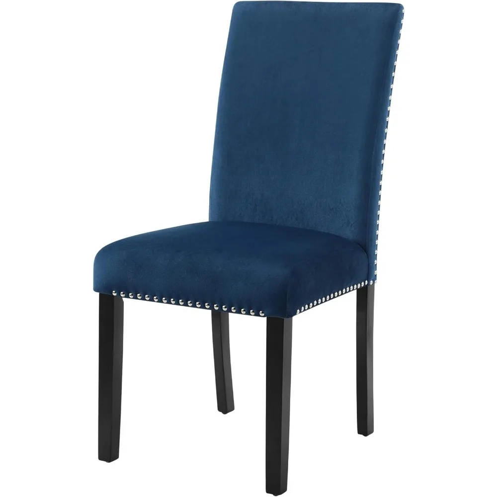 

Cobre Contemporary Velvet Dining Chair with Nailhead Trim, Set of 2, Blue