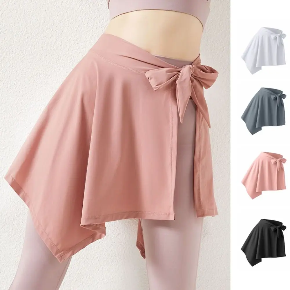 Hip-hiding yoga capa nádega saia cor sólida curto esportes anti-vazio saia bowknot irregular feminino meio corpo saia correndo