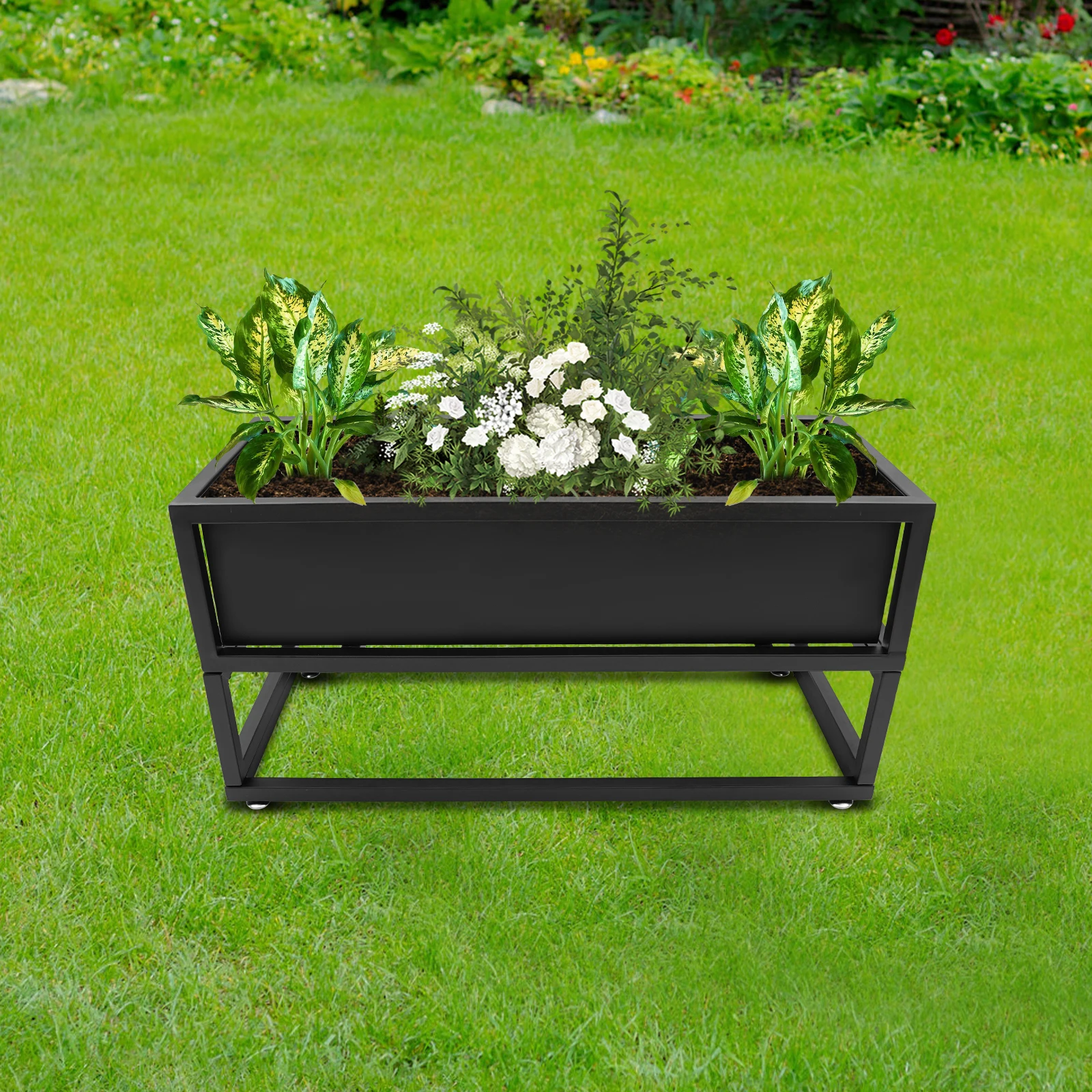 Elevated Planter Box, Raised Garden Bed for Herbs and Flowers, Tall Rectangular Planter for Backyard Gardening