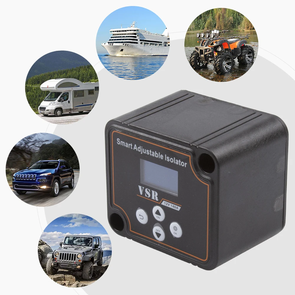 

12V 140A Adjustable Dual Battery Isolator Split Charge VSR Car Relay Voltage Setting VSR for RV Marine Car Vehicle Truck Caravan
