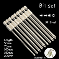 Phillips Hexagonal Torx Bit Set Magnetic Bit 50/75/100/150/200mm Long 6.35mm Shank Electric Drill Electric Screwdriver Bit Set