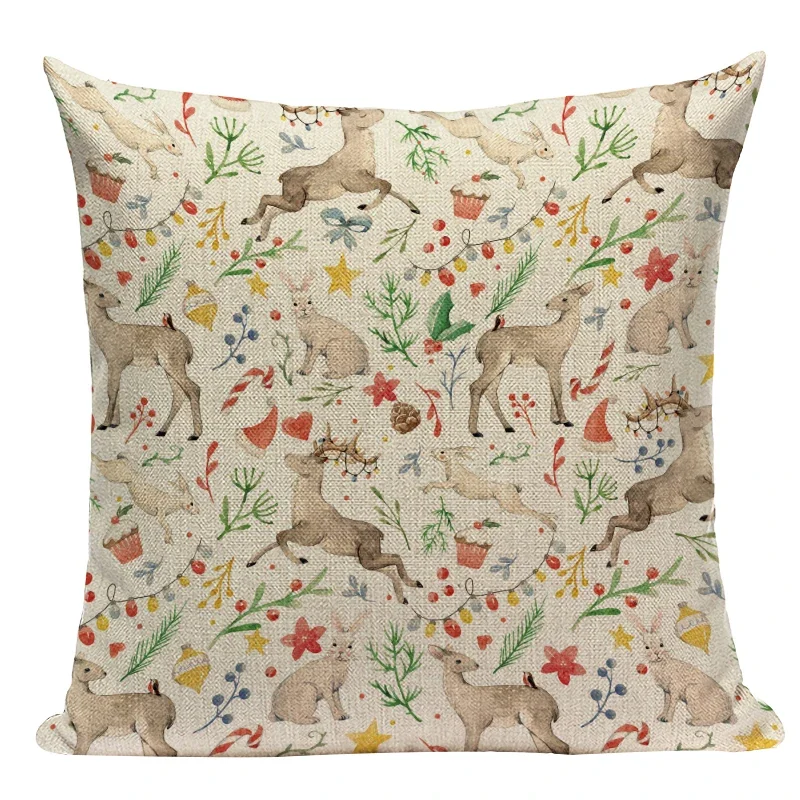 40x40cm Merry Christmas Letter Leaf Deer 45x45cm Pillow Cushion Cover for Living Room Decoration Pillowcase