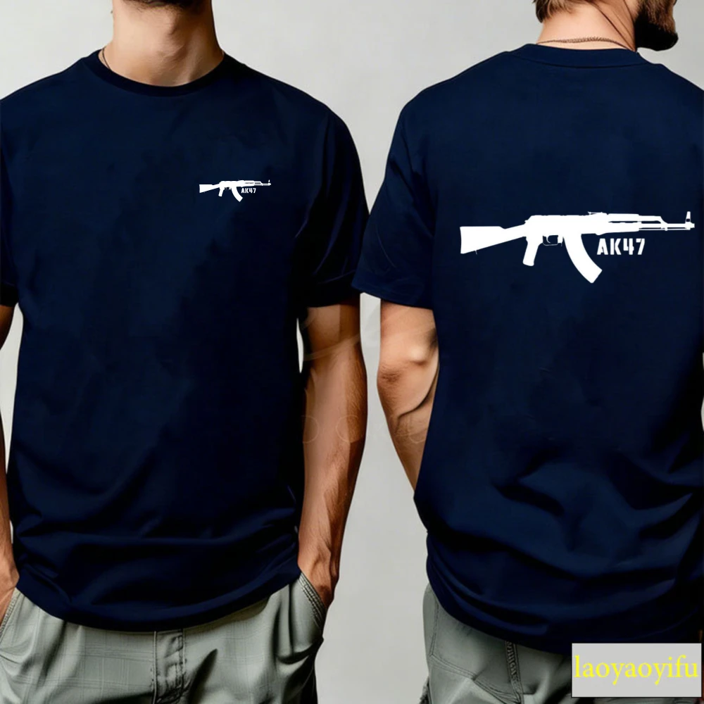 Ak47 Assault Rifle Silhouette Army War Military Political T-shirt High Quality Cotton Mens Graphic Tshirts Regular Short Sleeve
