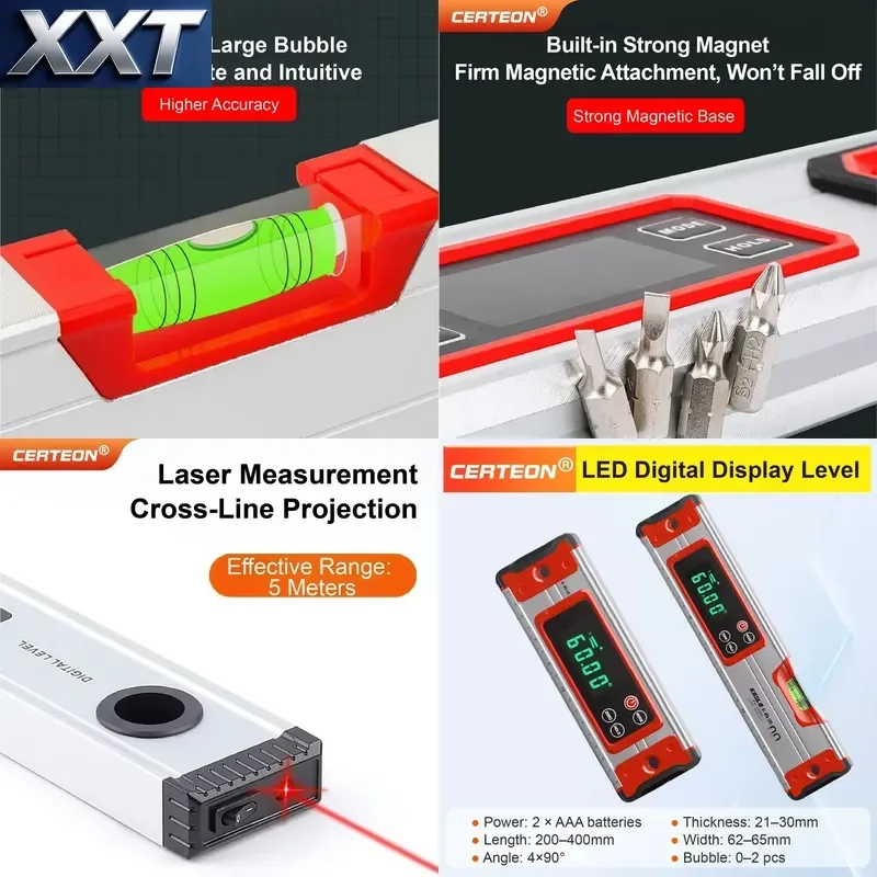 XXT 2026 Hot Sell High‑Precision Electronic Inclinometer Angle Finder LED Magnetic Level Ruler Measuring Gauge