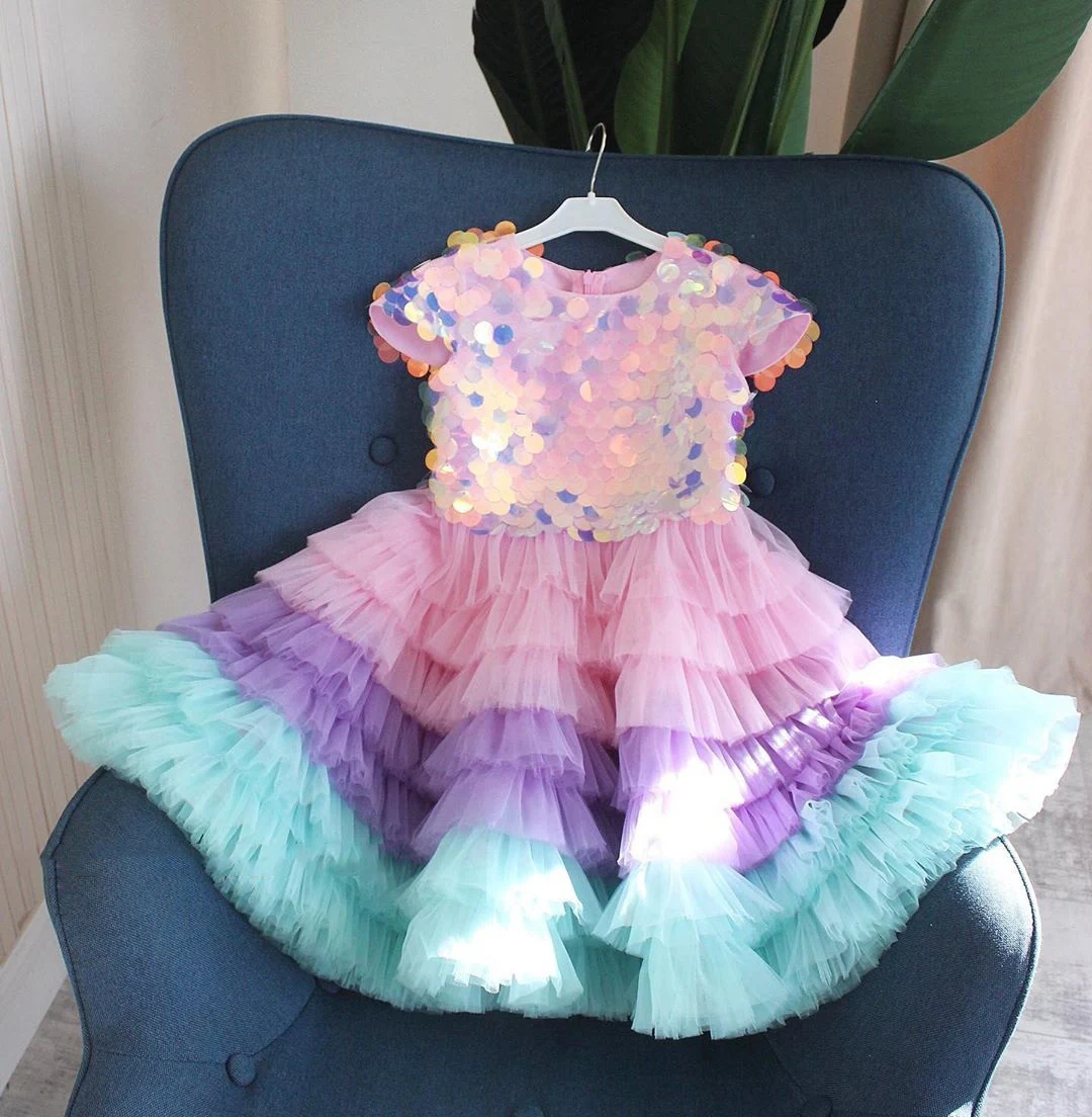 Girls Sequins Birthday Tutu Dresses Photography Props Party Gown Flower Girl Dress