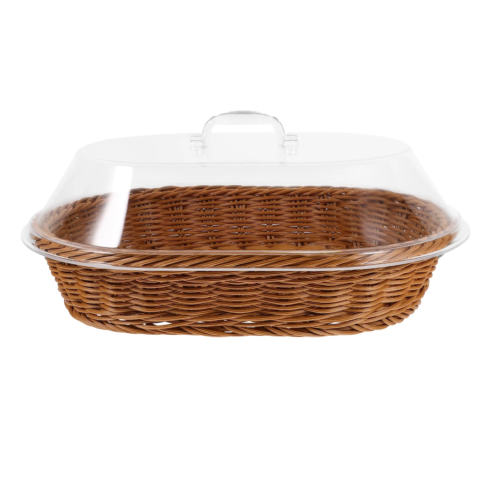 

Bread Basket with Transparent Lid Round Food Serving Basket for Bread Pastries Fruit Vegetable Storage Tray Desktop Organizer