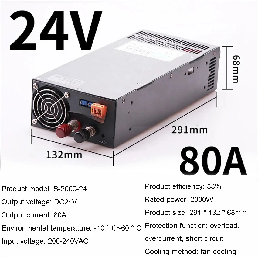 2000W High Power Switching Power Supply 24V 36V 48V Transformer Constant Voltage Current Digital Display Adjustable 220V/110V