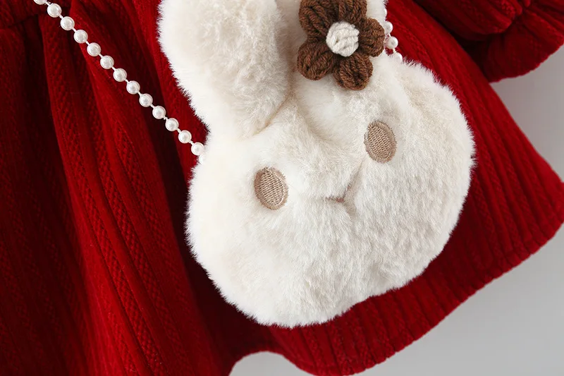 2 Teile/satz Winter Kinder Kleidung Neue Jahr Chirstmas Baby Mädchen Dickes Kleid Zarte Kleinkind Kostüm Kind Kostüm + Niedlichen Kaninchen Tasche – Detail 11