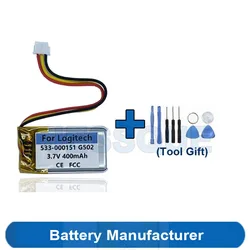 Tools Gift + 400mAh 533-000151 AHB521630PJT Battery For Logitech G502 Hero Proteus Spectrum Wireless Mouse Batterie Accumulator