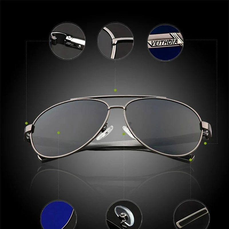 VEITHDIA العلامة التجارية الجديدة الاستقطاب النظارات الشمسية المعدنية UV400 عدسة الإطار المعدني الرياضة في الهواء الطلق القيادة نظارات واقية للذكور FH2605