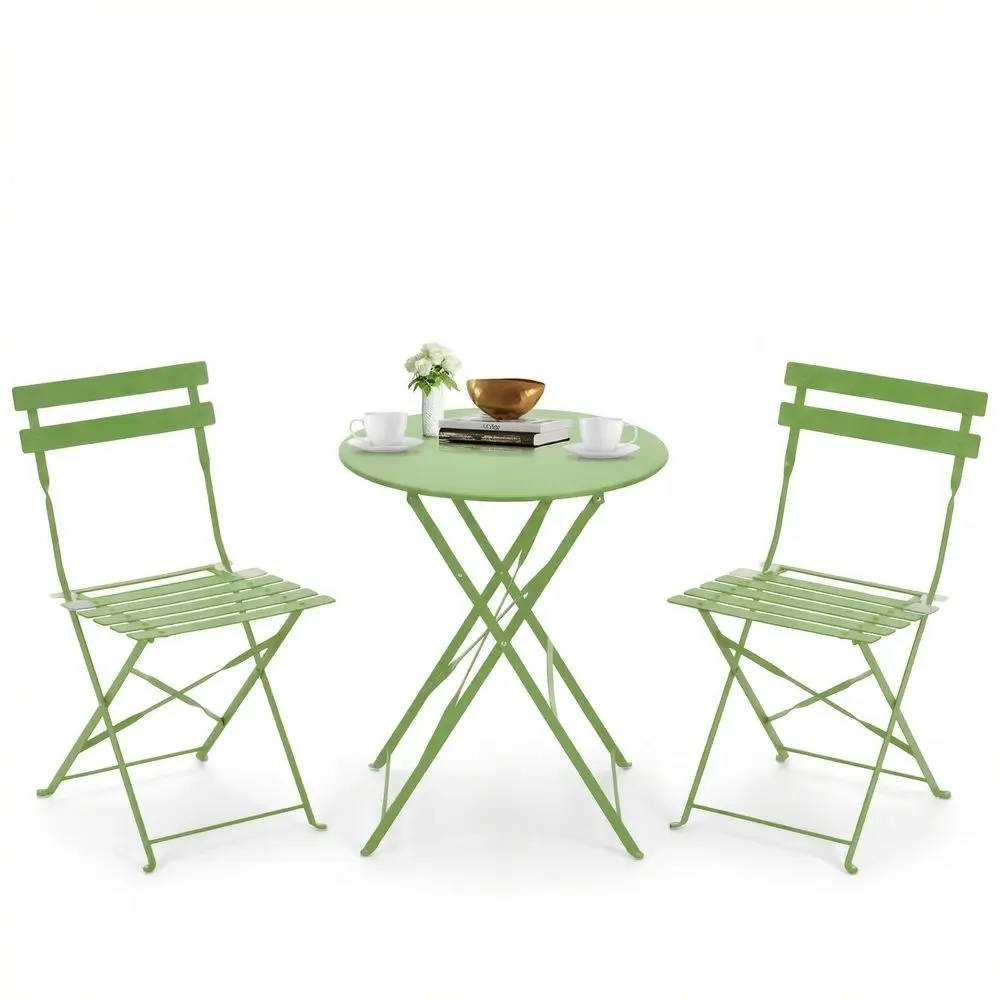 

Bistro Table and Chairs, Wrought Iron Bistro Set, AntiRust, Waterproof Folding Cafe Table and Chairs Set of 2, Foldable Small B