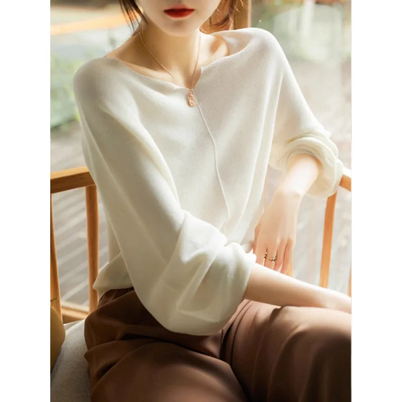 

Women Spring Autumn Elegant Temperament Loose Long Sleeve Knitwear Ladies Simplicity Office Lady All-match Solid Color Tops