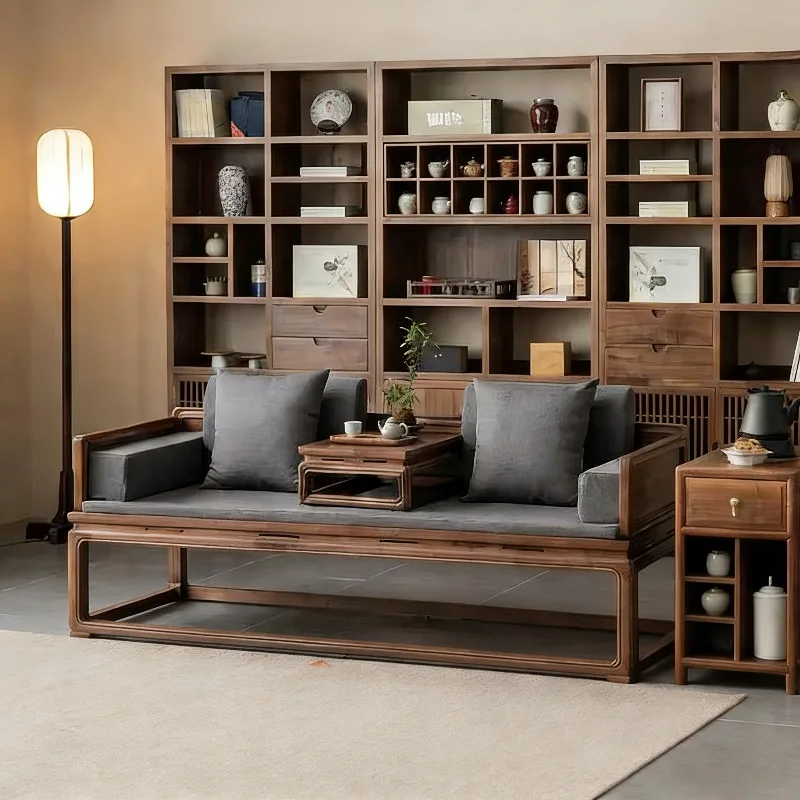 North American black walnut solid wood sofa living room log style furniture Nordic Japanese small apartment fabric winter