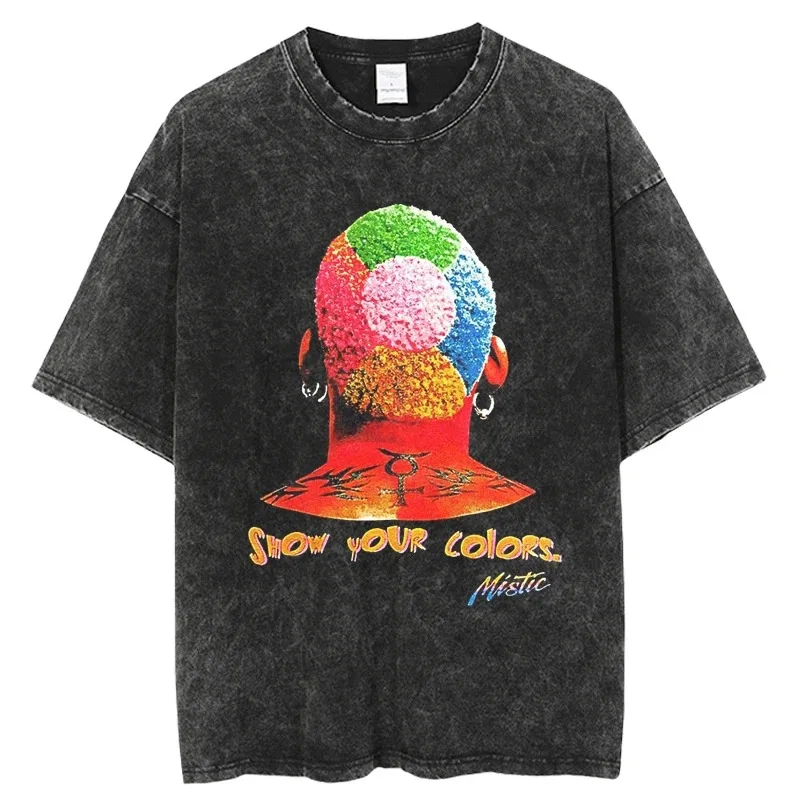 Dennis Rodman Graphic Washed T Shirt Men Hip Hop Streetwear Summer Short Sleeve O-Neck 2024Harajuku Men's Fashion Tees