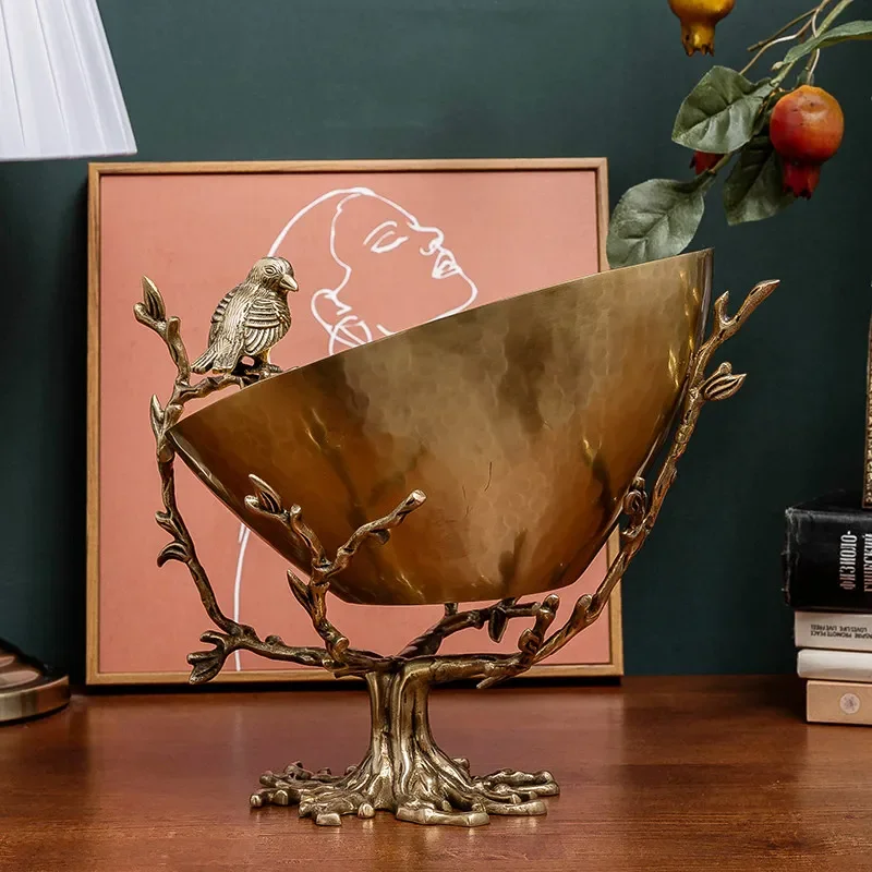 Nordic American imported handmade high-grade brass fruit plate luxury large fruit basket flower and bird candy dessert decorativ
