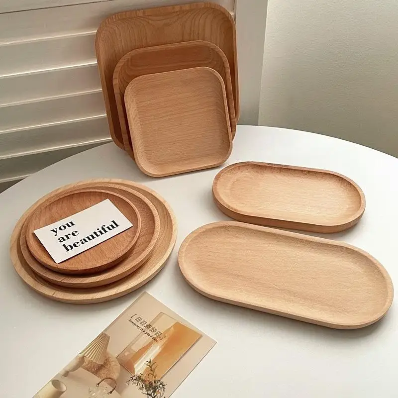 Beech Wood Serving Trays With Durable Crack Resistant Smooth Surface Perfect For Home Kitchen Party Serving Food Coffee Dessert