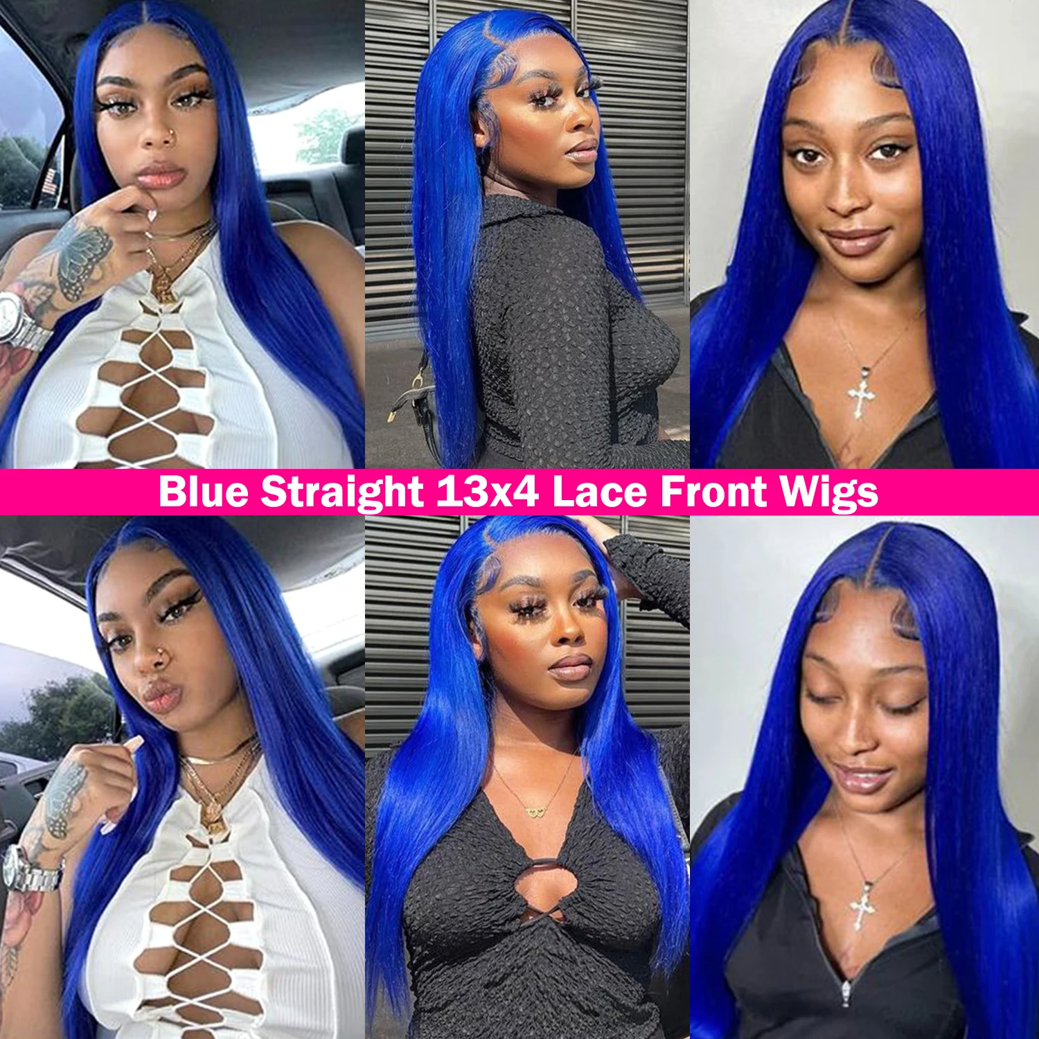 Parrucche anteriori in pizzo 13 × 4 Parrucca blu lunga e setosa Linea sottile naturale Parrucche blu Uso quotidiano Parrucche colorate per capelli umani Cosplay per le donne