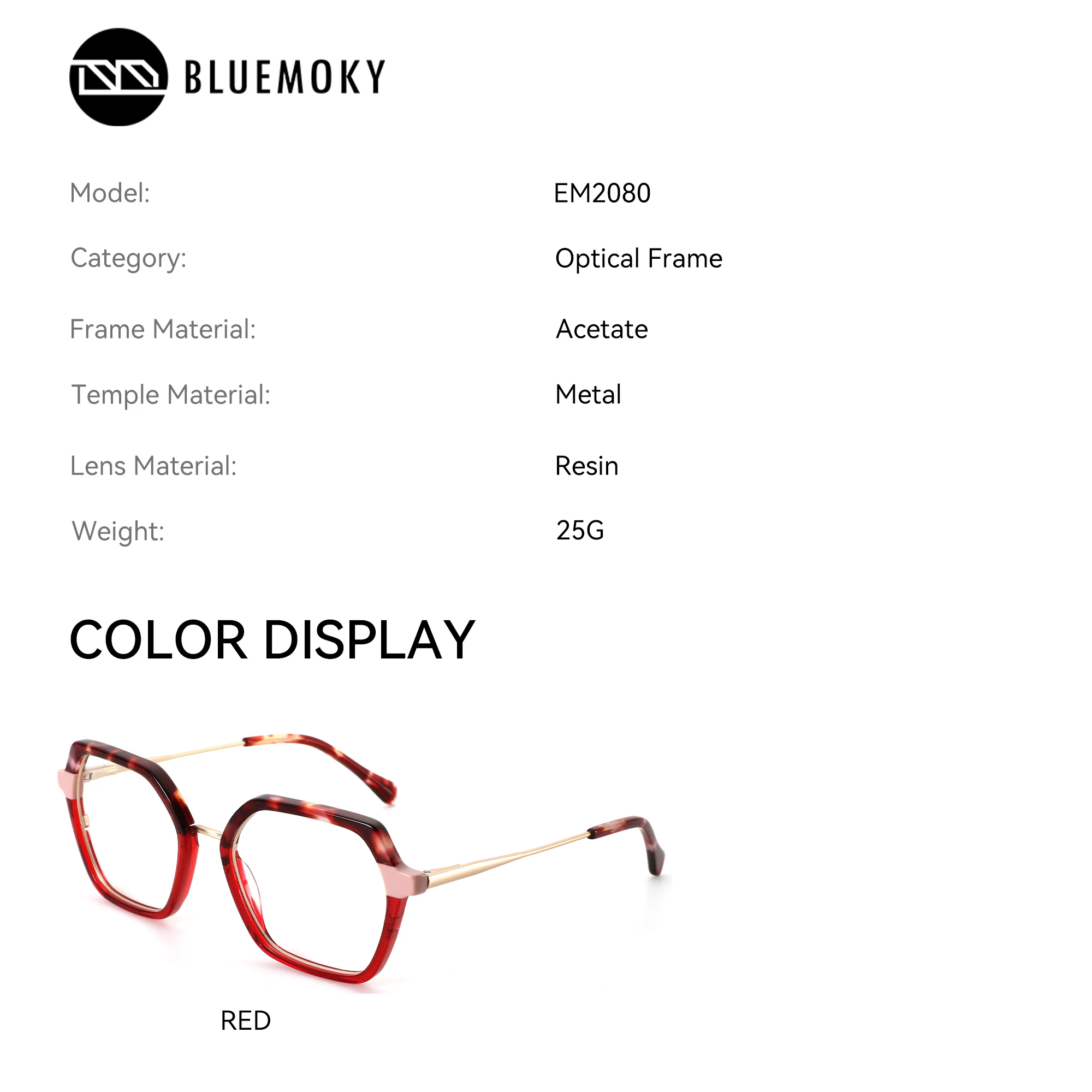 BLUEMOKY (M size) women's handmade acetate prescription glasses for myopia progressive color change, anti blue light optical