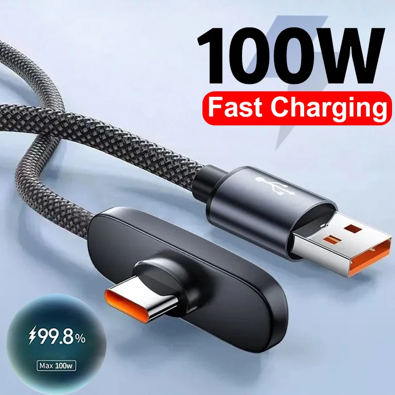 Cable de carga rápida de 100W en ángulo recto de 90 grados, USB C tipo C, cable de datos para teléfono móvil, para iPhone, Samsung, MI