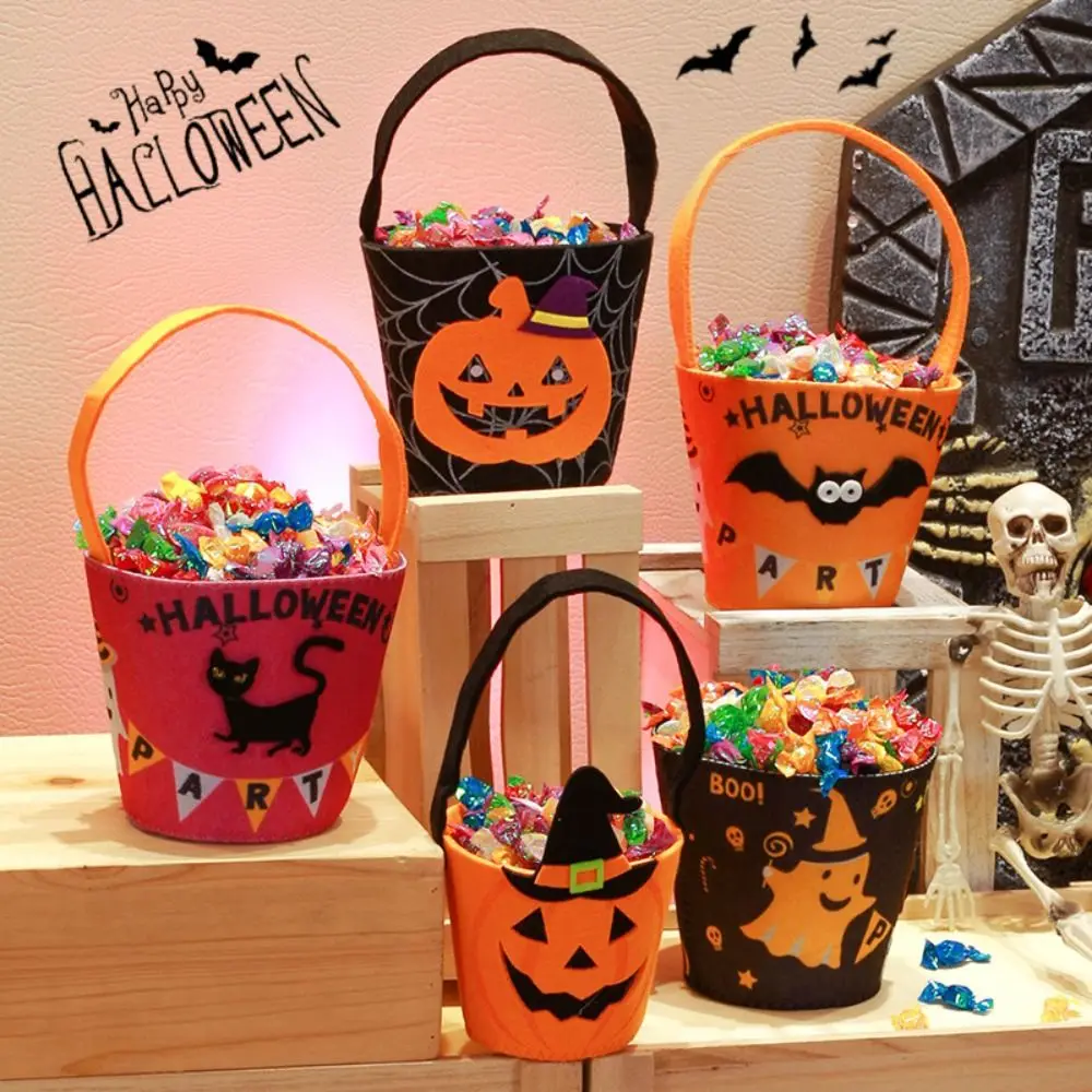 Bolsa de abóbora portátil para crianças, cesta de grande capacidade, bolsa de doces, feliz dia de Halloween, doces ou doces com alça