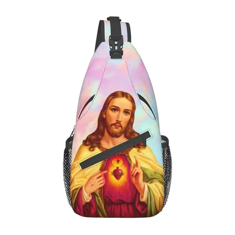 Saco de estilinete do Sagrado Coração de Jesus para viagem mochila de ombro para caminhada, cristão masculino, deus católico, legal