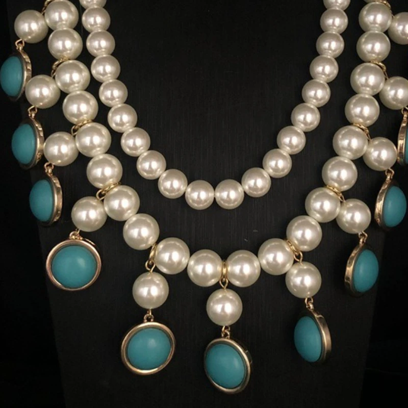 NISHIZAWA مزدوجة الطبقات عقد من اللؤلؤ للنساء الفيروز شرابات مجوهرات فاخرة قصر نمط خمر Collares Para Mujer #6