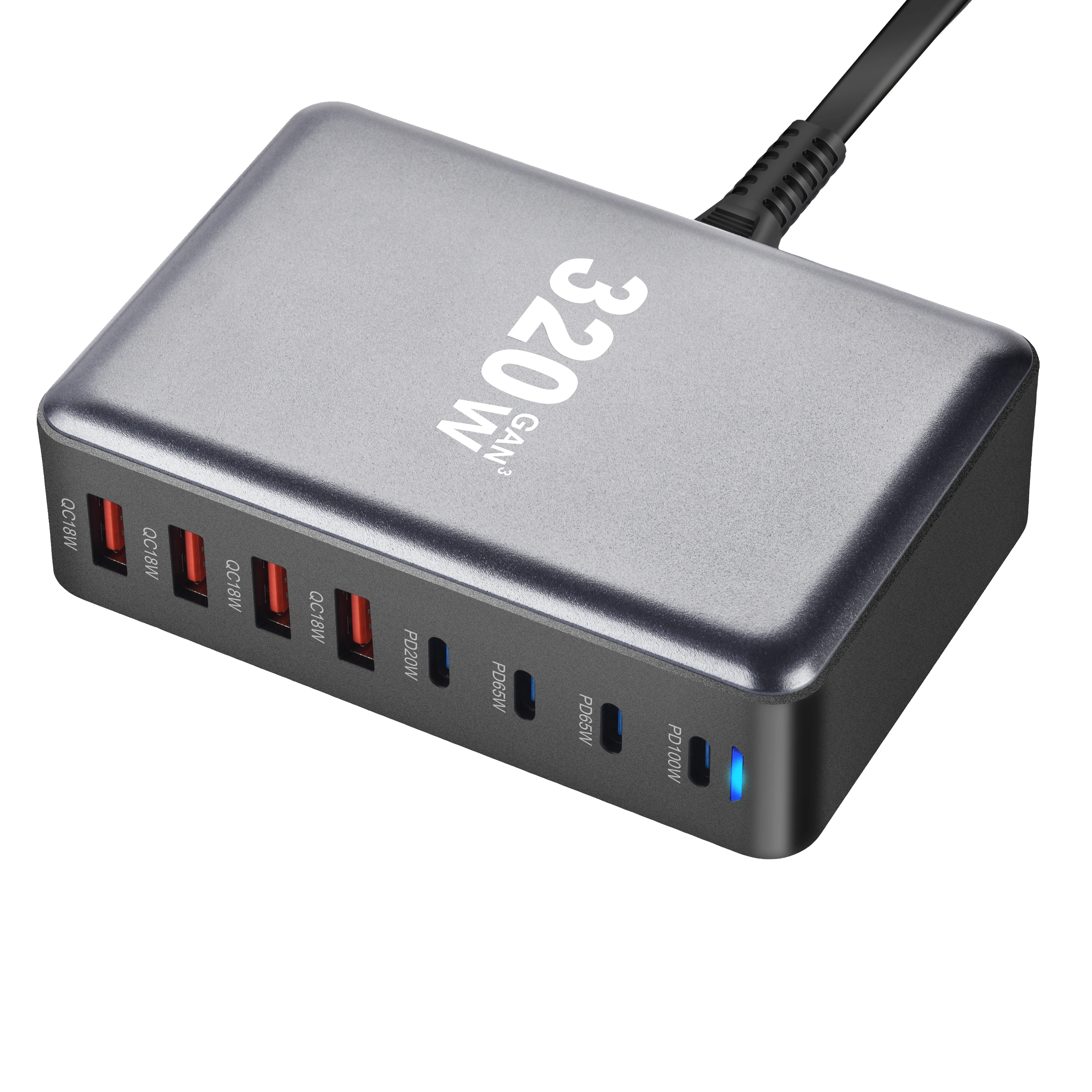 Cargador GaN de 320W USB C, cargador rápido de escritorio de 8 puertos USB tipo C PD, carga rápida 3,0 USB tipo C para iPhone15 14 Samsung