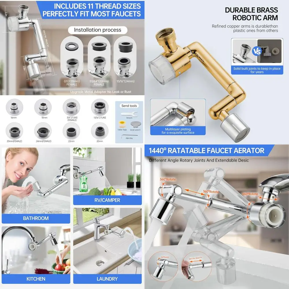 

Swivel Sink Aerator with 2 Modes, 1440° Rotation, Extender for Bathroom/Kitchen, Suitable for Toddlers, 9 Filters Included