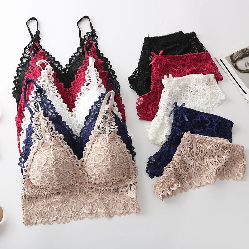  Sexy Lace Women Underwear Set Seamless Wire Free Bra Sets Hollow Out Bra and Panty Sets For Women Embroidery Intimates Lingerie 