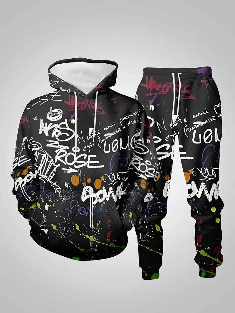 مجموعة القلنسوة الرجالية الجديدة لربيع وخريف 2025 هي طباعة كاجوال عصرية ناعمة ومريحة بنمط جرافيتي ثلاثي الأبعاد