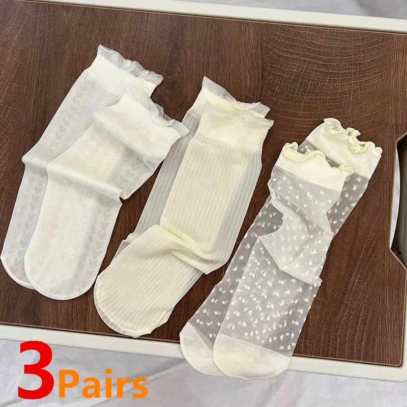 Calcetines largos hasta la rodilla para niñas, medias suaves de encaje, Princesa, volantes, 2-12 años, lote de 3 pares