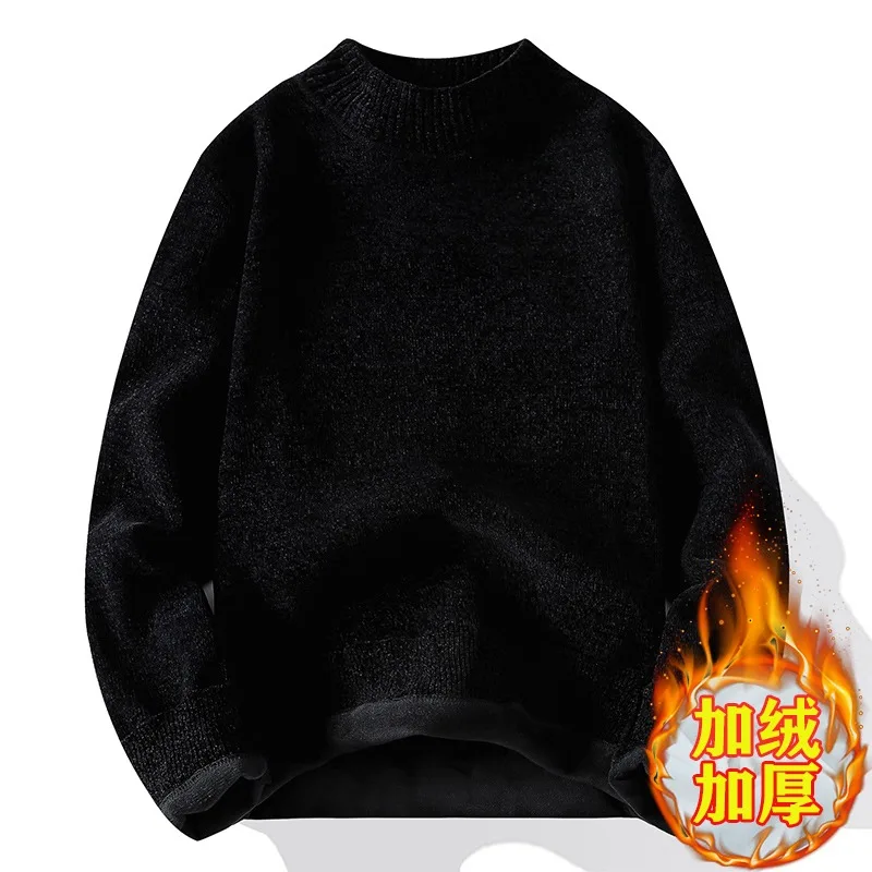 

Men's Fce Lined Thiened f High Collar Knitted Sweater Youthful Casual Sle Polyester Fiber Winter Warm Color