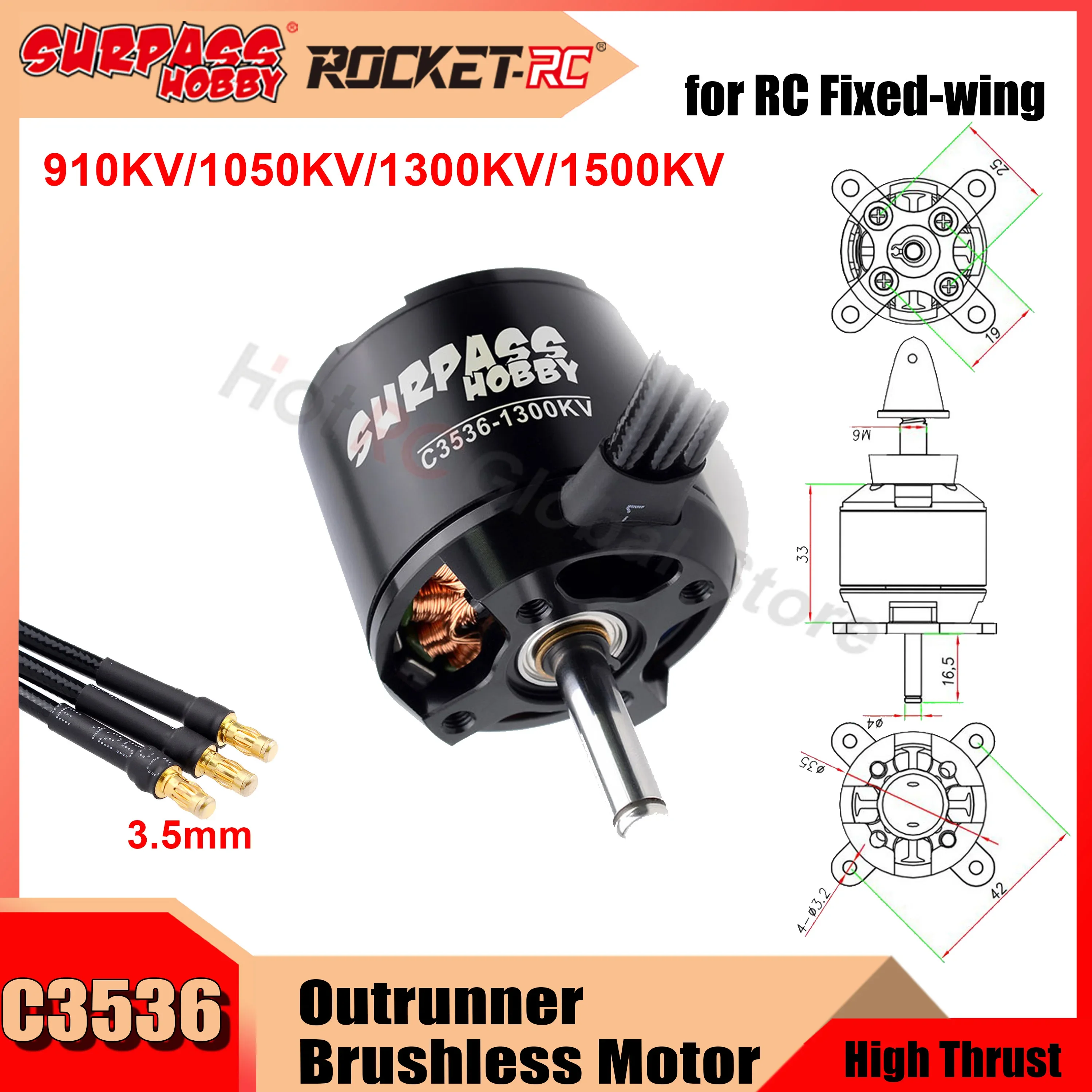 

Surpass Hobby C3536 910KV 1050KV 1300KV 1500KV Outrunner Brushless Motor for RC Fixed-wing Airplane FPV Drone Quadcopter DIY