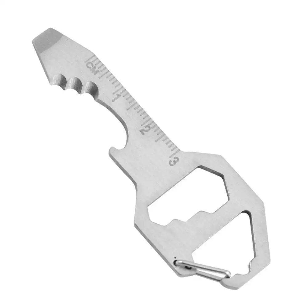 Multi-use Keychain EDC Multi Tool Bottle Opener Portable Stainless Steel Pocket Wrench Screwdriver Measuring Ruler for Outdoor