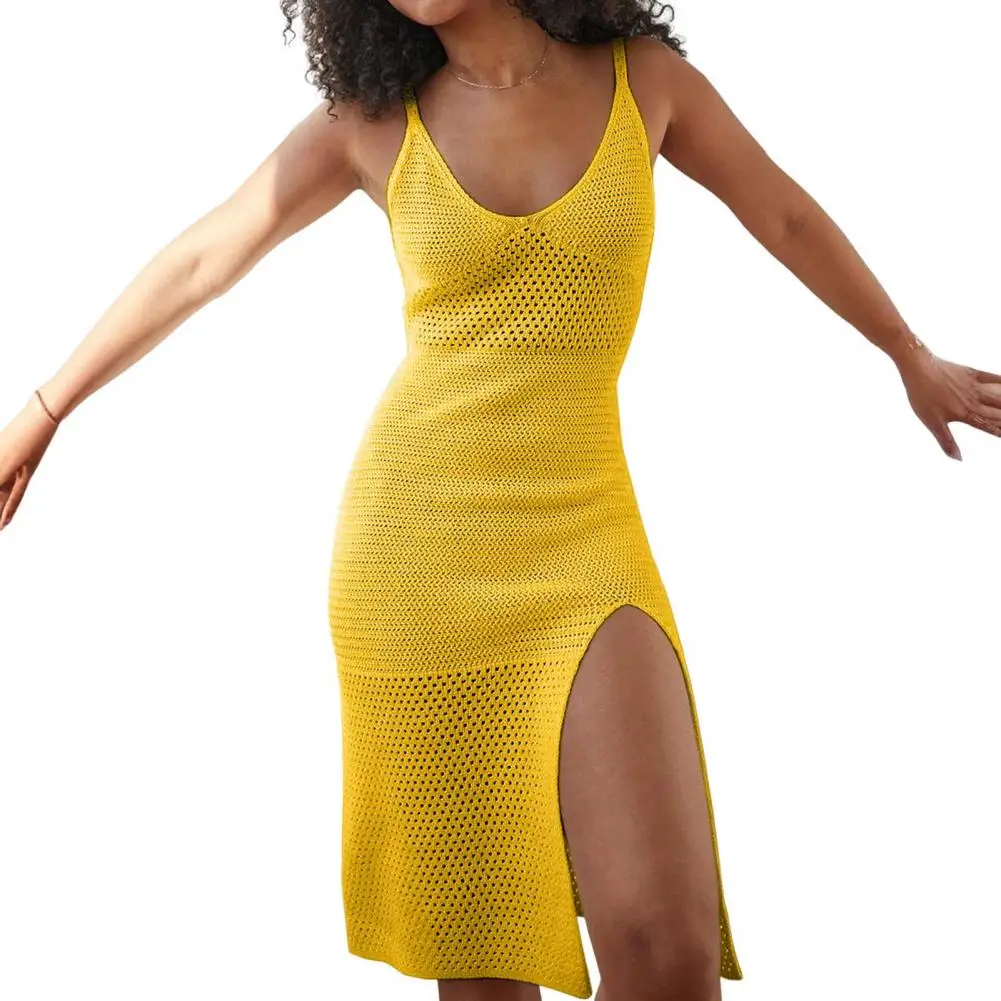 Sexy tejido recortado borla Spaghetti Strap ceñido al cuerpo playa Maxi vestido de verano de las mujeres vacaciones Club fiesta traje traje de baño cubrir