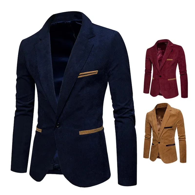 

2023 Autumn and Winter New Men's Fashion Slim Fit Corduroy Casual Small Suit Coat