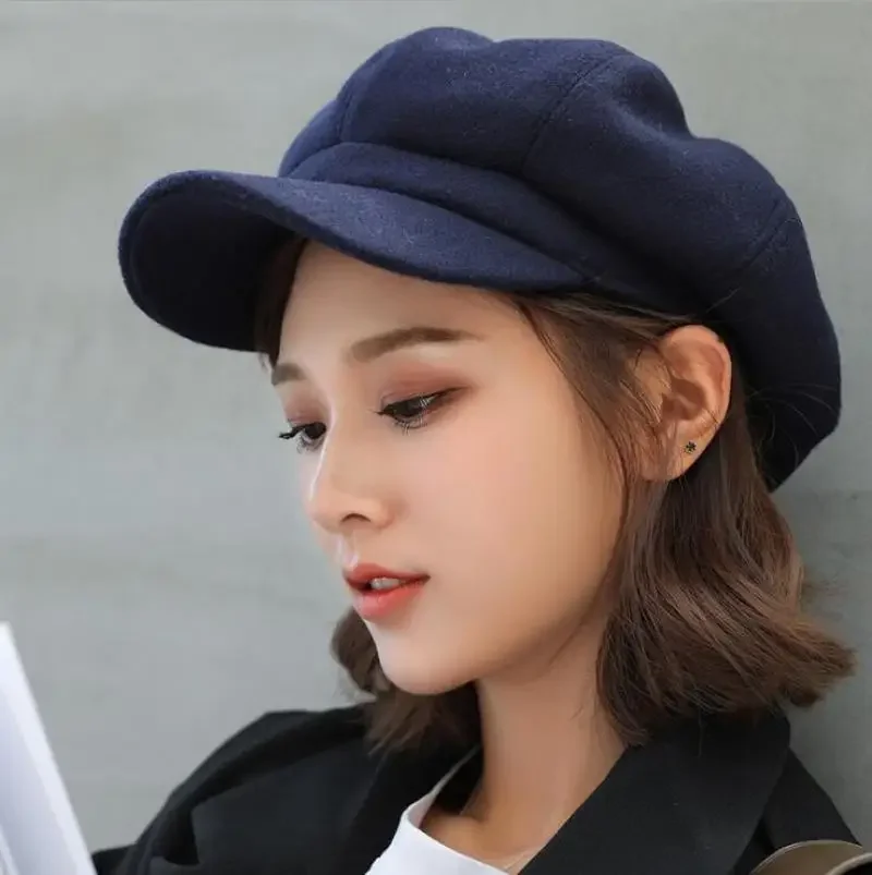 Autumn Winter Hats for Women Solid Plain Octagonal Newsboy Cap Men Ladies Casual Wool Hat Winter Beret Women Painter Caps