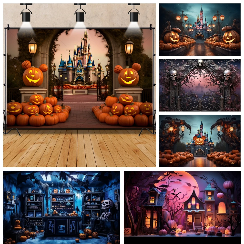 

Halloween Big Ear Pumpkin Castle Horror Night Pumpkin Family Party Banner Backdrop Custom Childs Photo Poster Decor Background