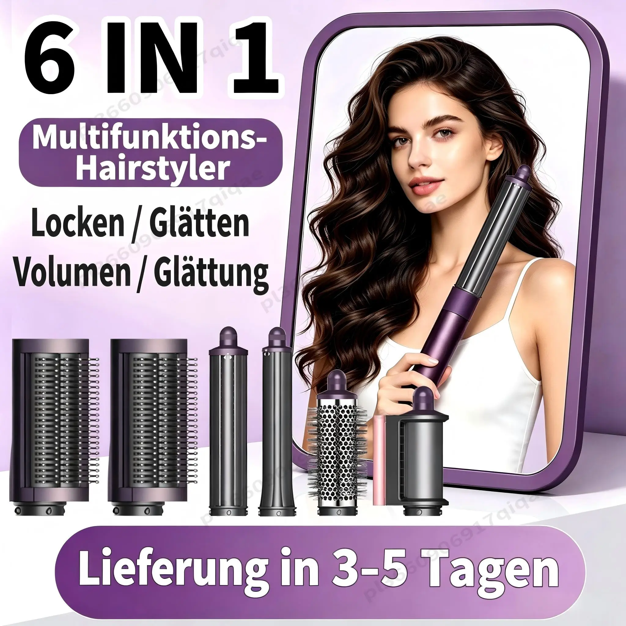 SenCiciMen Haartrocknerbürste 6 in 1 Haarstyler Negativ-Ionen-Föhnbürsten-Set - 110.000 U/min Hochgeschwindigkeits-Heißluftbürste, Luftstyler, Lockenwickler, Lockenstab, Haarstyling-Tool zum Glätten,