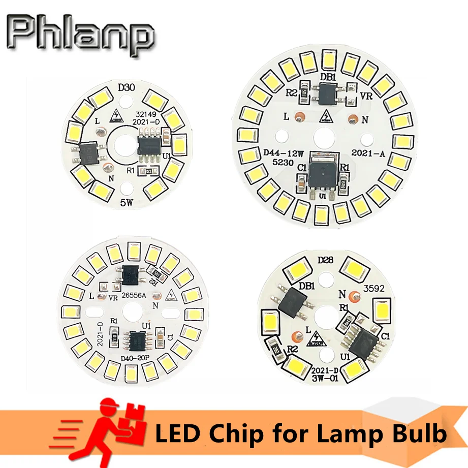 

Phlanp LED Chip for Lamp Bulb 3W 5W 7W 9W 12W SMD 2835 Round Light Beads AC 220V Bulb Chip Lighting Spotlight 90 Lumen/W